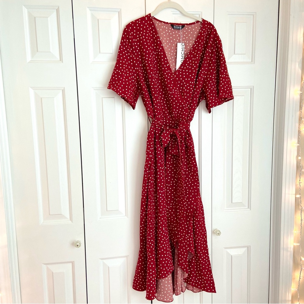 BloomChic Red Polka Dot Midi Dress - Picture 2 of 4